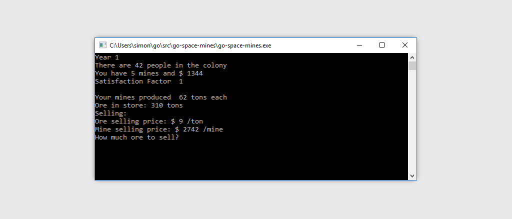 Space Mines running from the Windows command prompt