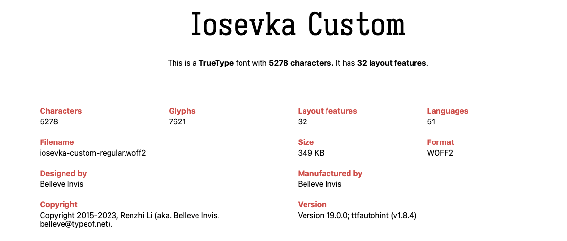 TrueType font with 5278 characters, it has 32 layout features.